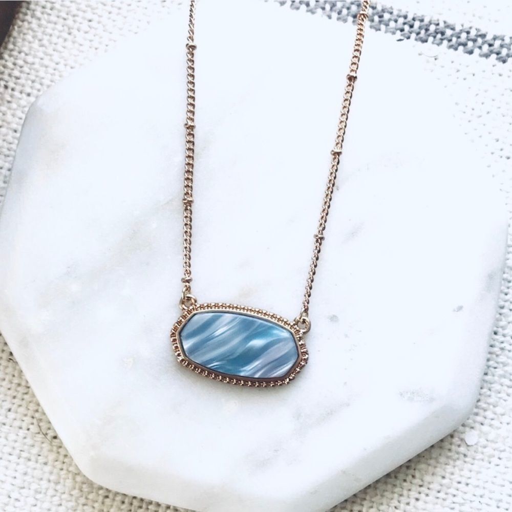 Grey Gold Blue Necklace Jewelry Dainty Pendant Stone Layer Boho Gem Summer Dye